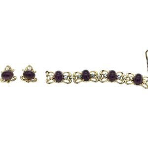 Schiaparelli Vintage Purple Cobachon Rare Bracelet and Earrings Set As Is